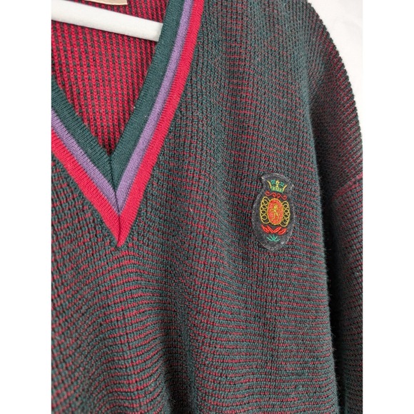 Vtg Wool V Neck Sweater Men Green L Preppy Academia Grandpa Ivy Grunge Fisherman - Picture 4 of 10